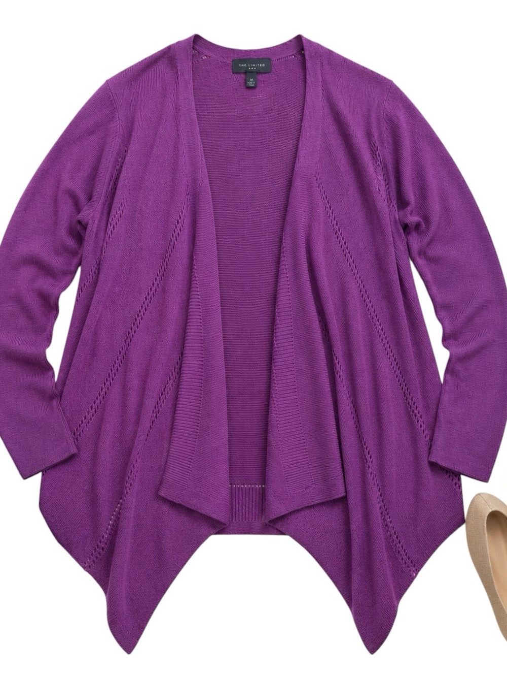 The Limited Purple Wool Blend Waterfall Open Front Cardigan Sweater Medium EUC
